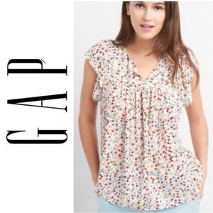 Gap ditsy floral print tie neck flutter sleeve peasant top small